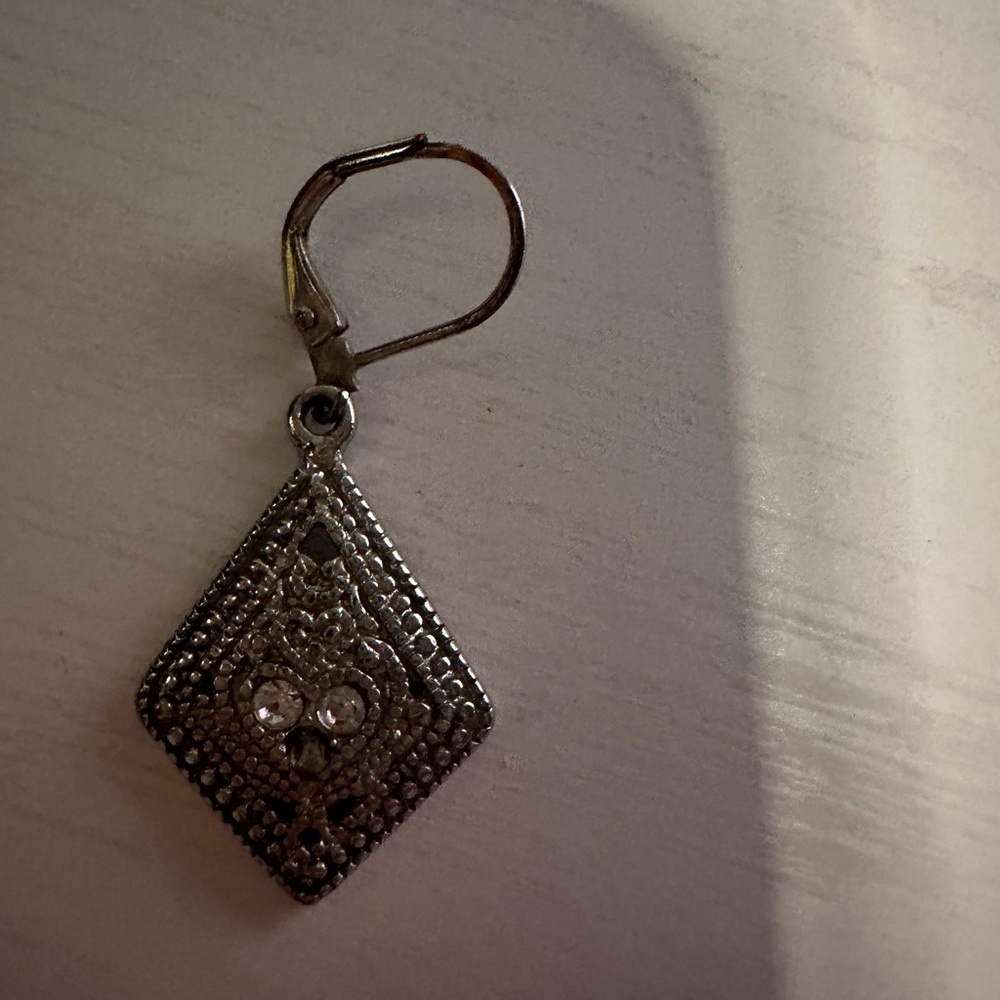 Antique Silver Triangle Dangle Pierced Earrings - image 8